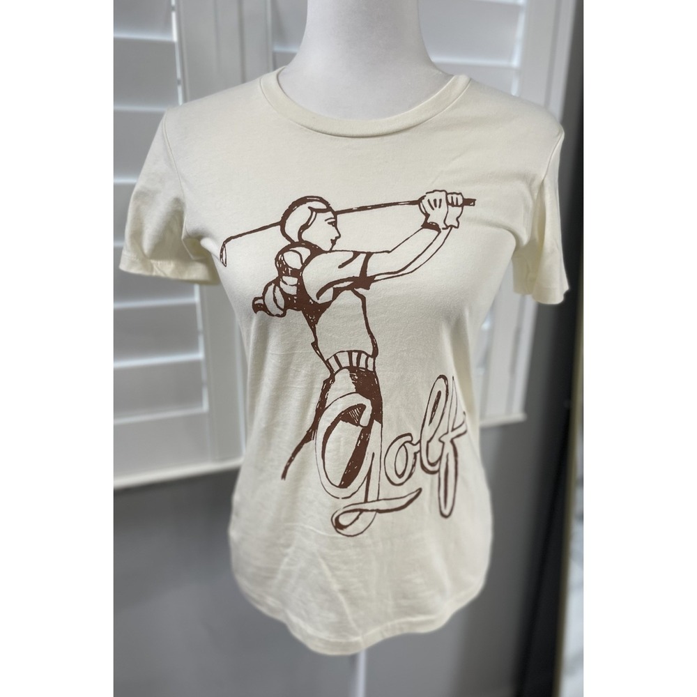 Golf T Shirt Women's Size S Fitted Top Beige Mo & Co Classic Fitted PGA CLUB